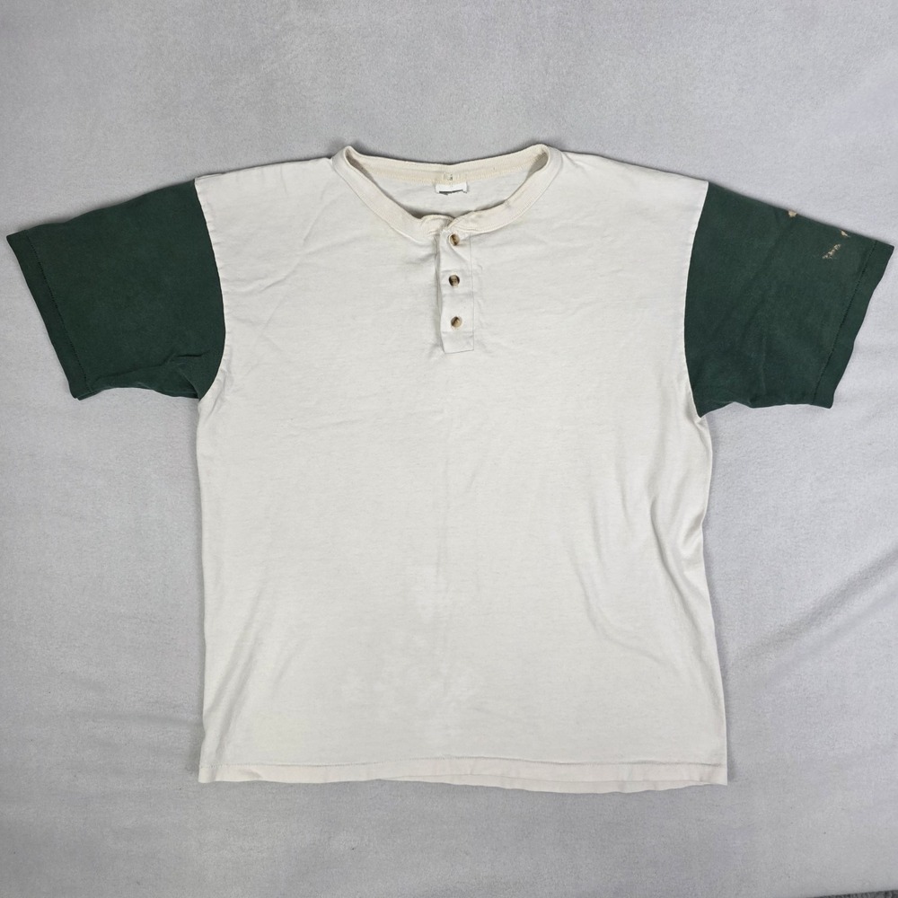 Vintage 80s Henley T Shirt Mens Large Blank Two Tone Distressed Skater Workwear